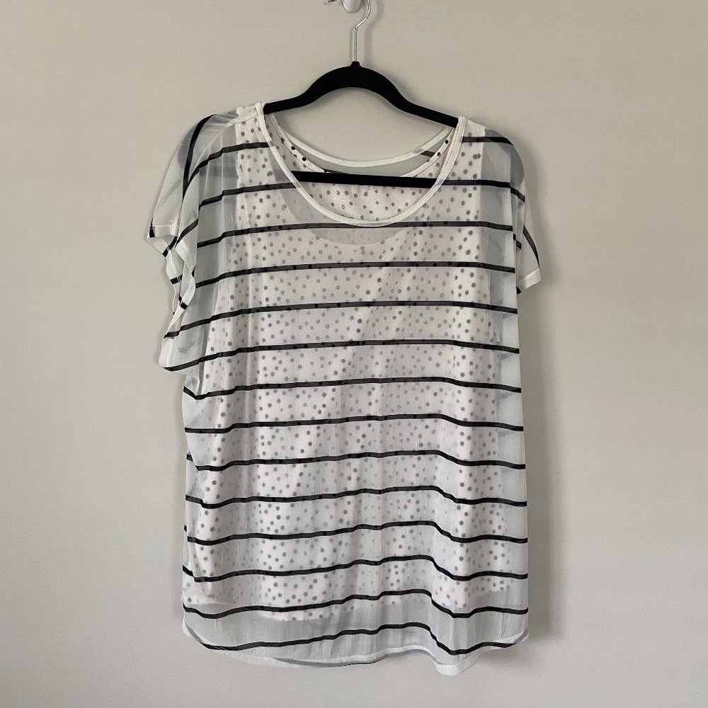 Lane Bryant Cream Colored Shirt With Black Polka Dots and Stripes Size 22/24